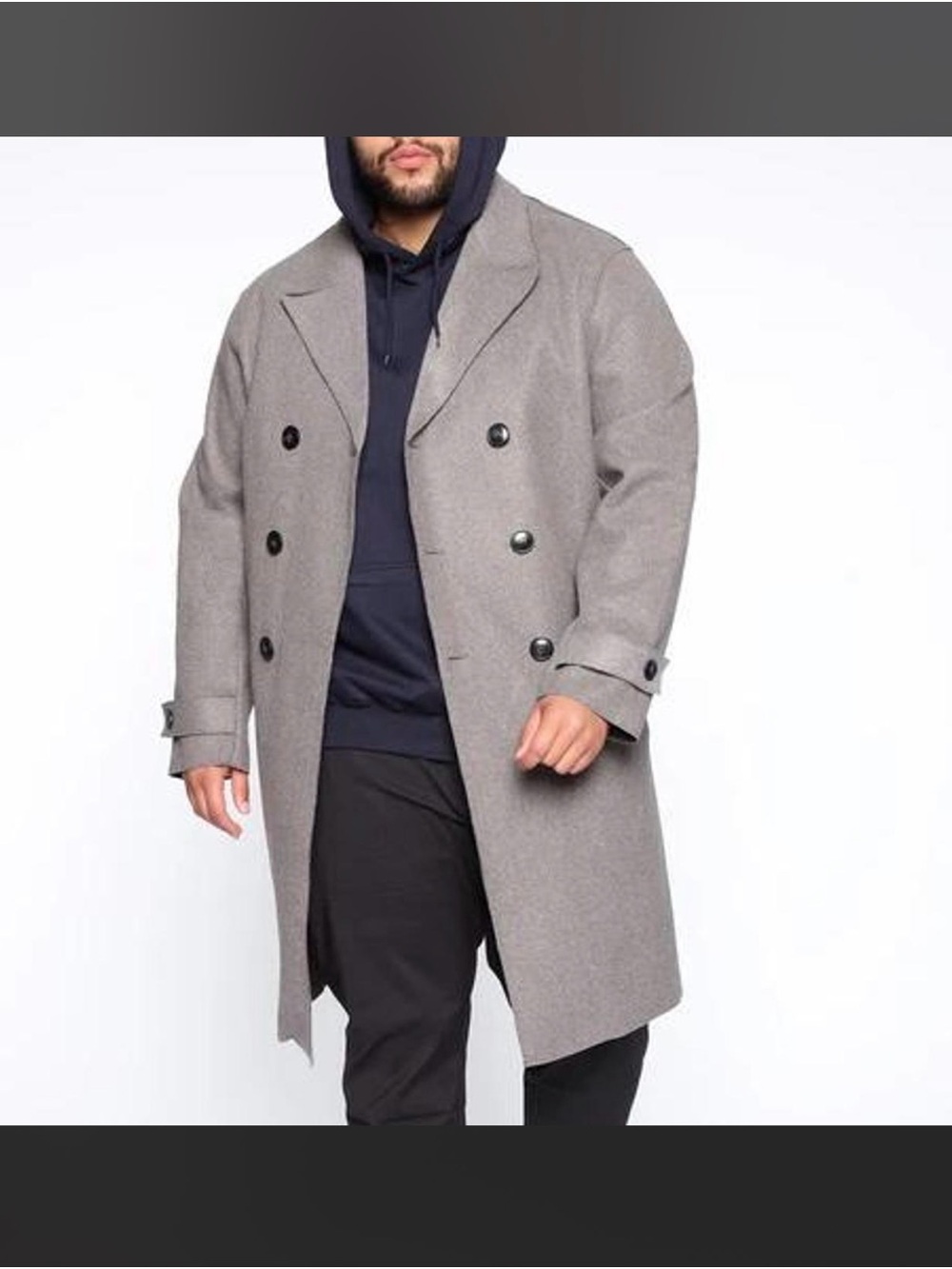 Fashion Nova Men Boston Car Coat Charcoal Double Breasted Overcoat Size M